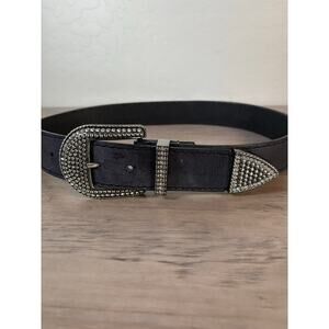 Calvin Klein Belt Black Leather Studded Rhinestone Small Western Cowgirl EUC